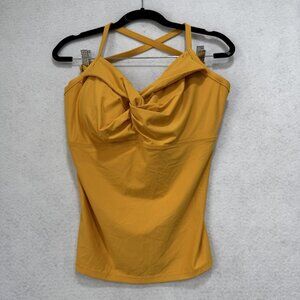 Athleta Tankini Swim Top Womens 38D DD Yellow Criss Cross Back Ruched Adjustable